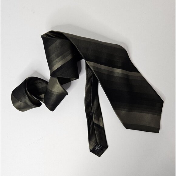 Zylos George Machado 100% Silk Tie Dark Green Tone on Tone & Black Stripe - Picture 3 of 7